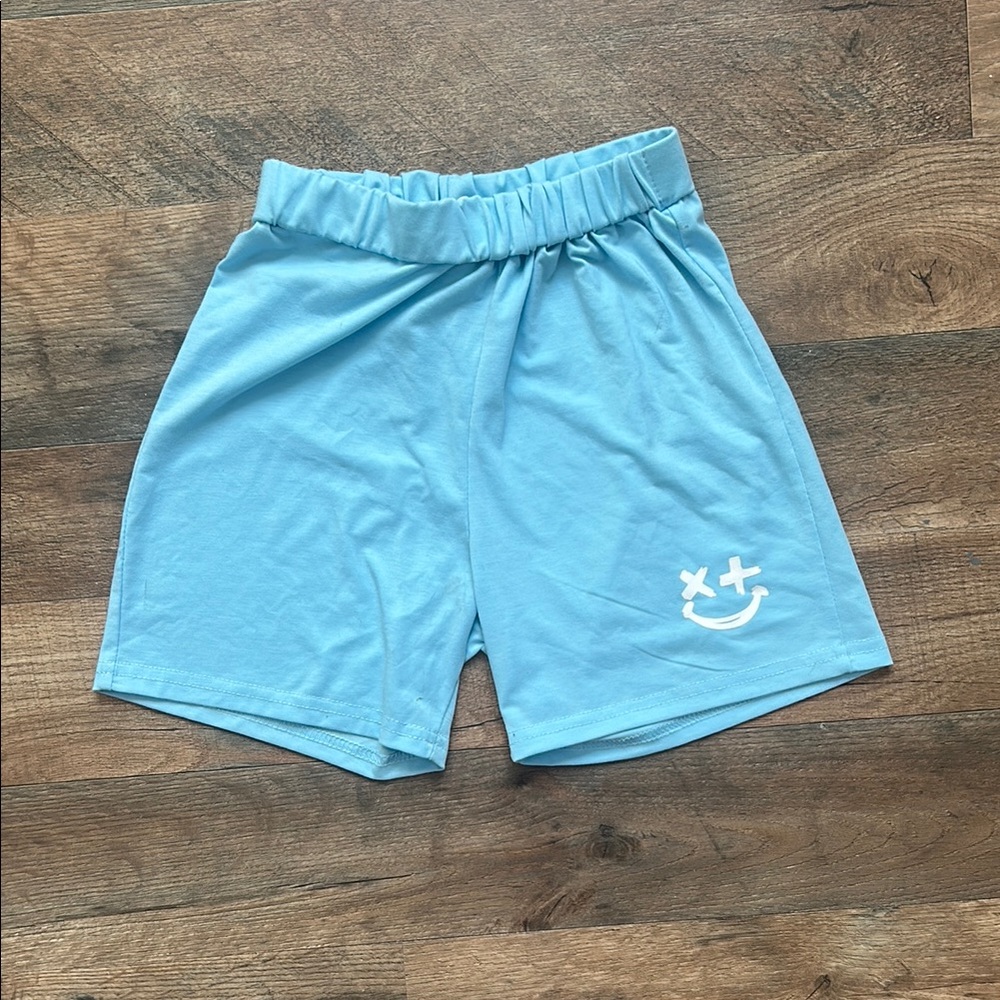 Light Blue Shorts with Smiley Face